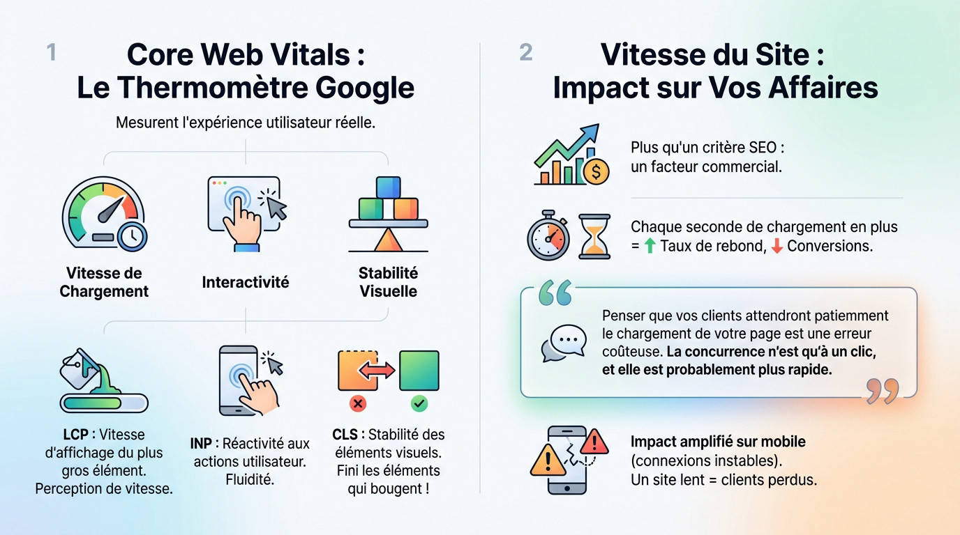 Graphique illustrant l'impact des Core Web Vitals et de la vitesse de chargement sur la conversion client