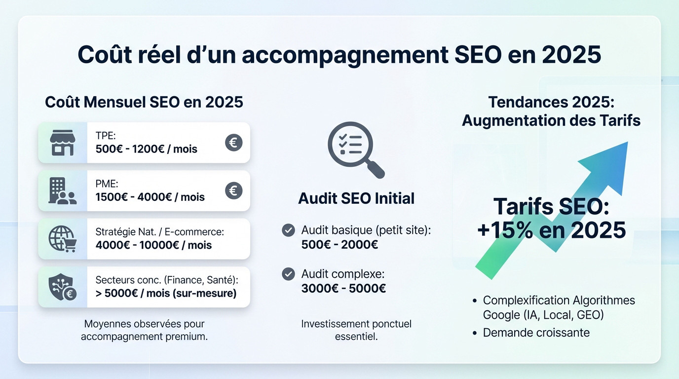 Graphique illustrant la répartition des coûts d'un accompagnement SEO premium en 2025