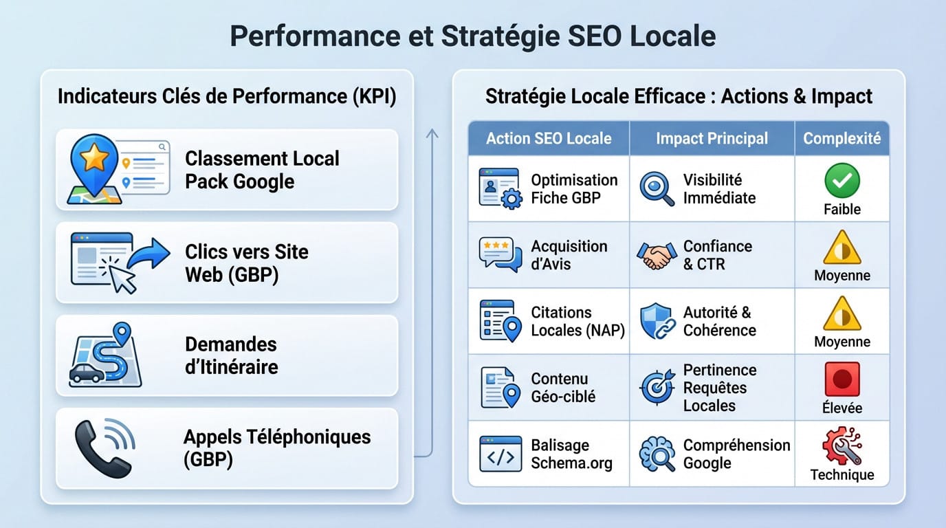Tableau récapitulatif des actions de stratégie SEO locale et leur impact