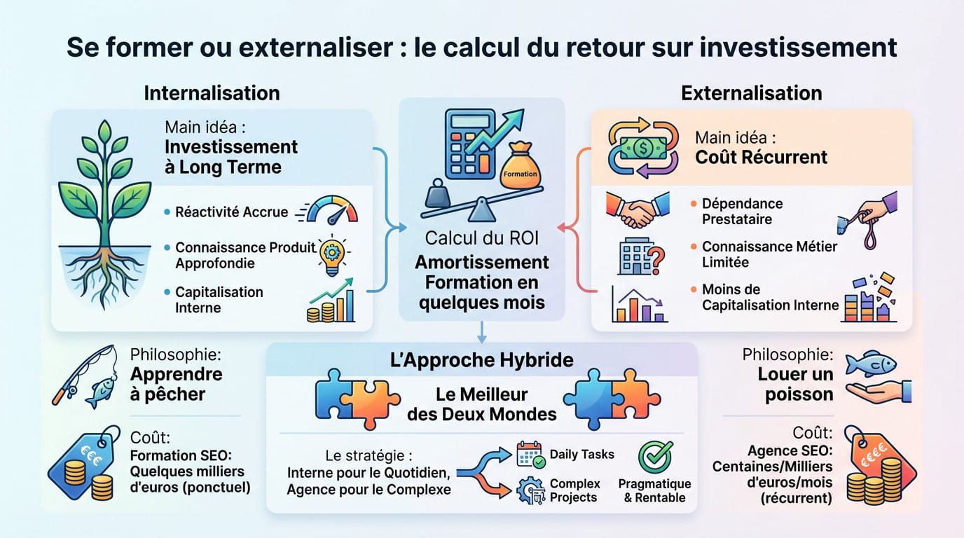 Comparaison rentabilité formation SEO vs agence externe