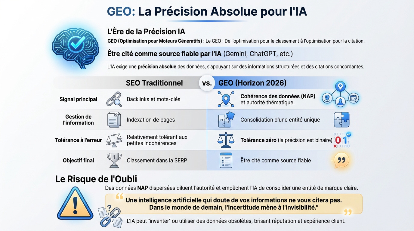 Illustration de la précision absolue requise pour l'optimisation GEO et l'IA