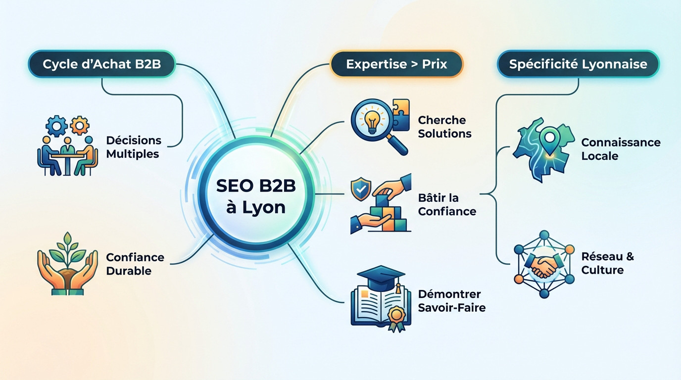Stratégie SEO B2B à Lyon axée sur le cycle long et l'expertise