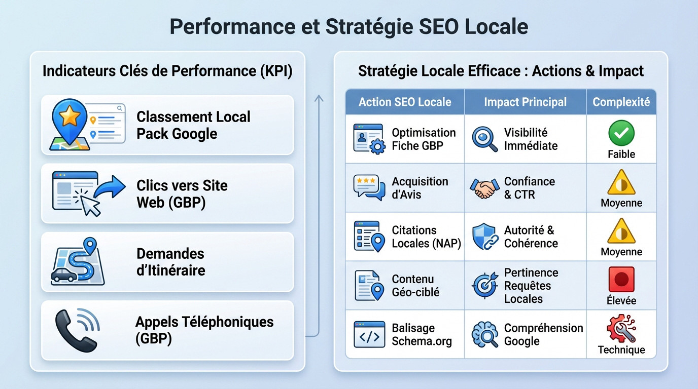 Tableau récapitulatif des actions de stratégie SEO locale et leur impact