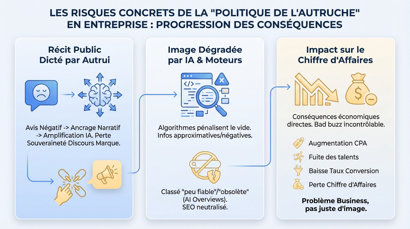 Illustration des risques business liés à la politique de l'autruche en entreprise
