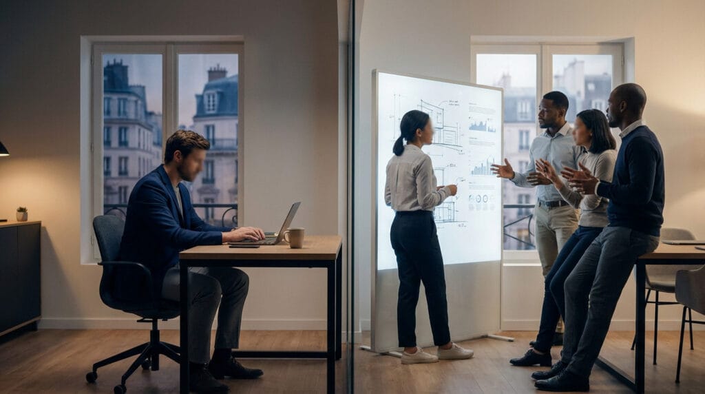 Travail solo face à équipe collaborative, illustre la prise en charge SEO sur le Rhône Lyon