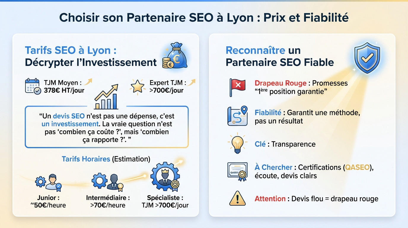 Comparaison entre le coût et la fiabilité d'un partenaire SEO à Lyon