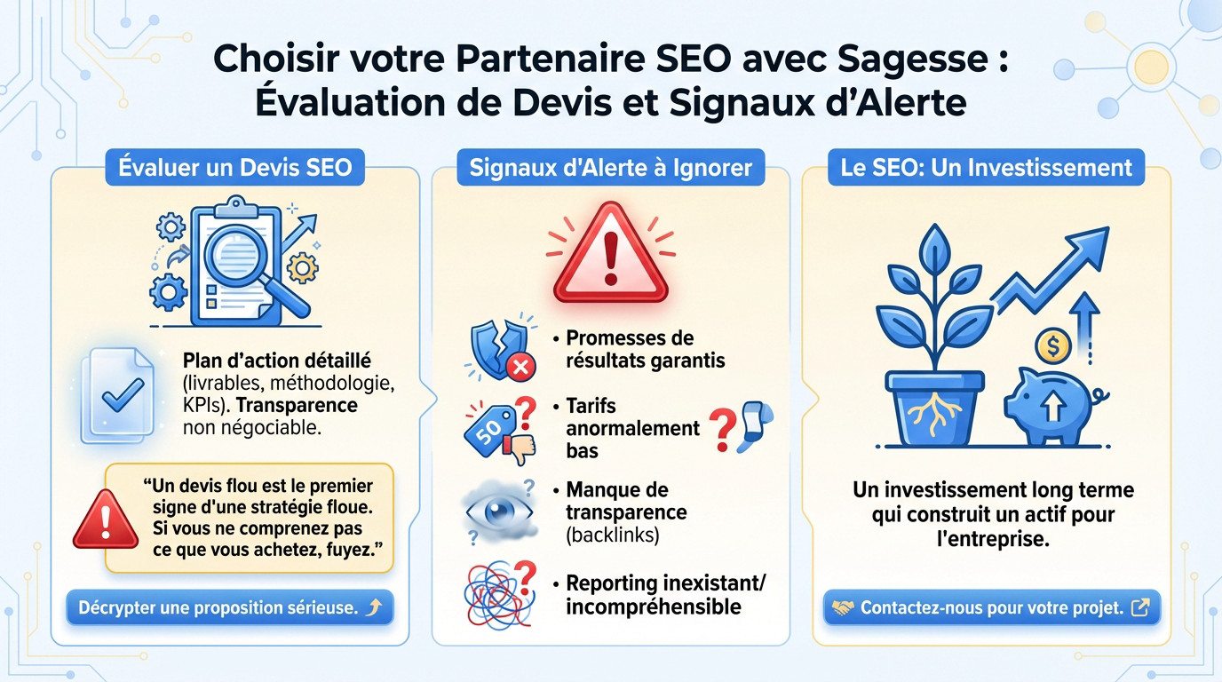 Analyse d'un devis SEO et identification des signaux d'alerte avant de choisir une agence