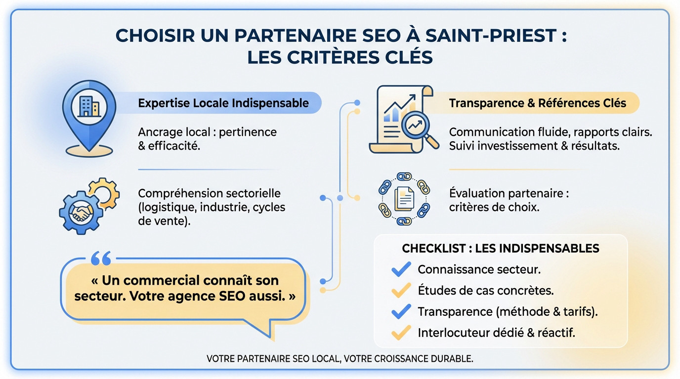 Critères de sélection d'une agence SEO à Saint-Priest pour les industriels de la zone MI Plaine