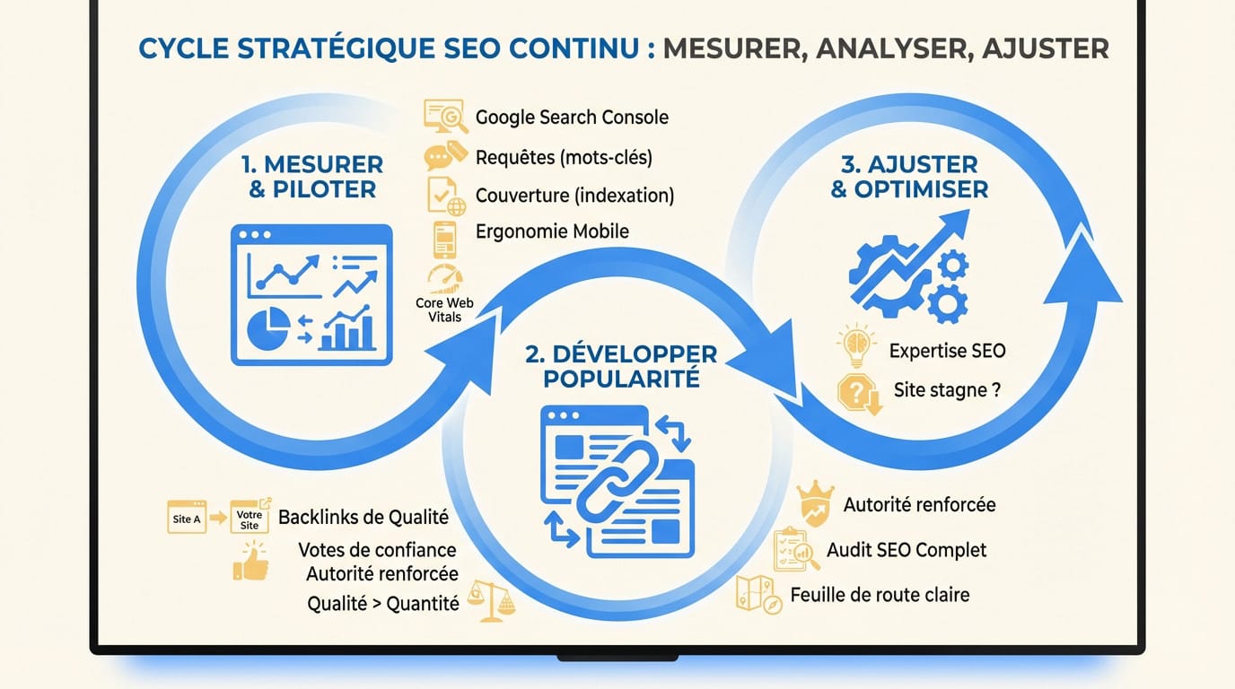 Cycle stratégique SEO continu : mesurer, analyser et ajuster les performances