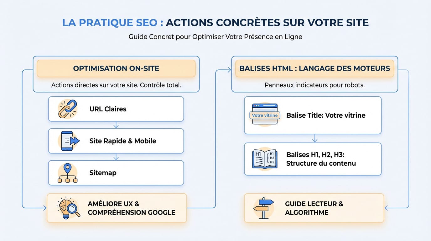 Actions concrètes de référencement naturel sur un site web : optimisation on-site et balisage technique