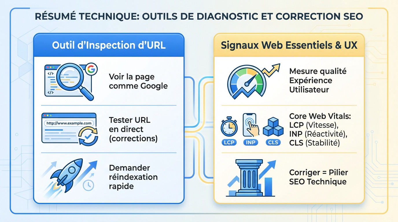 Résumé technique des outils de diagnostic et correction SEO dans Google Search Console
