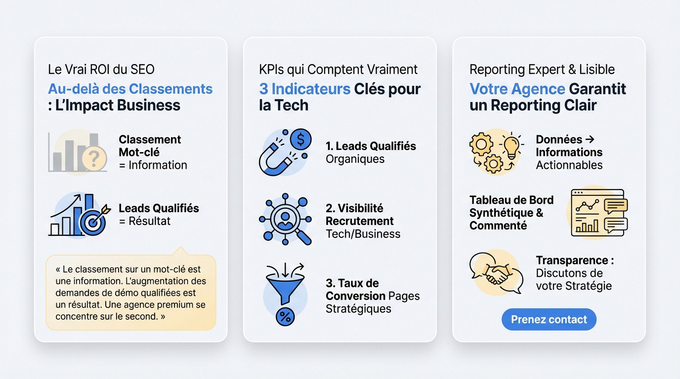 Tableau de bord reporting SEO et ROI pour entreprises tech
