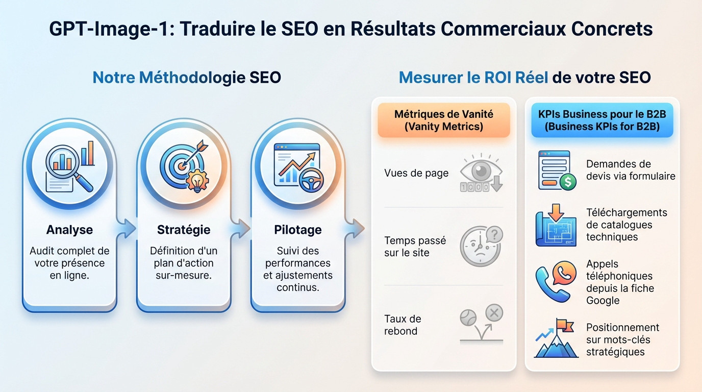 <strong>Stratégie</strong> SEO B2B pour les entreprises de la zone industrielle MI Plaine à Saint-Priest » width= »100% » />
</p>
<p>Mais avoir une bonne stratégie ne sert à rien si on ne peut pas en <strong>mesurer l&rsquo;impact</strong>. C&rsquo;est là que la différence se fait.</p>
<h3 id=