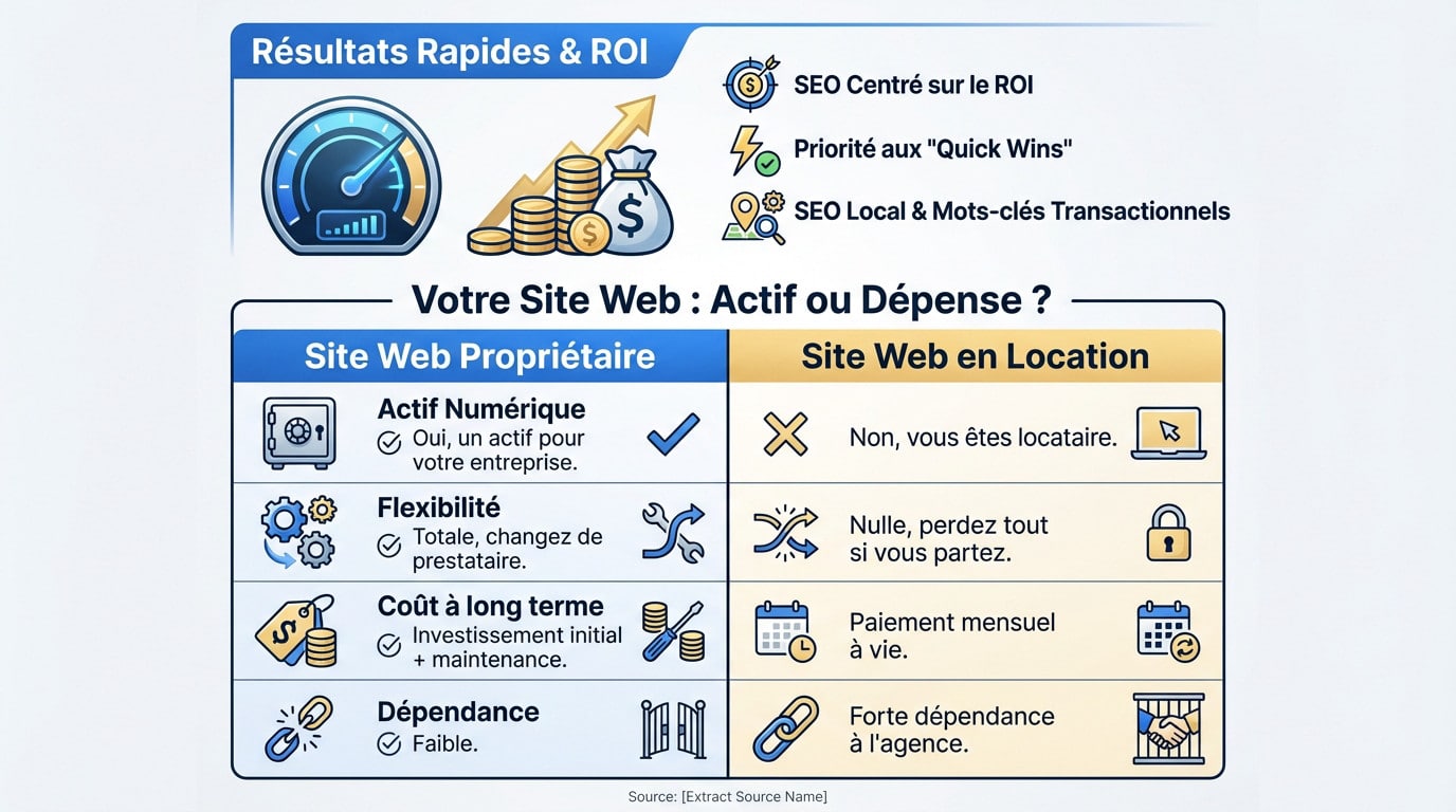 Comparatif ROI SEO : site propriétaire vs site en location pour les entreprises de Vénissieux