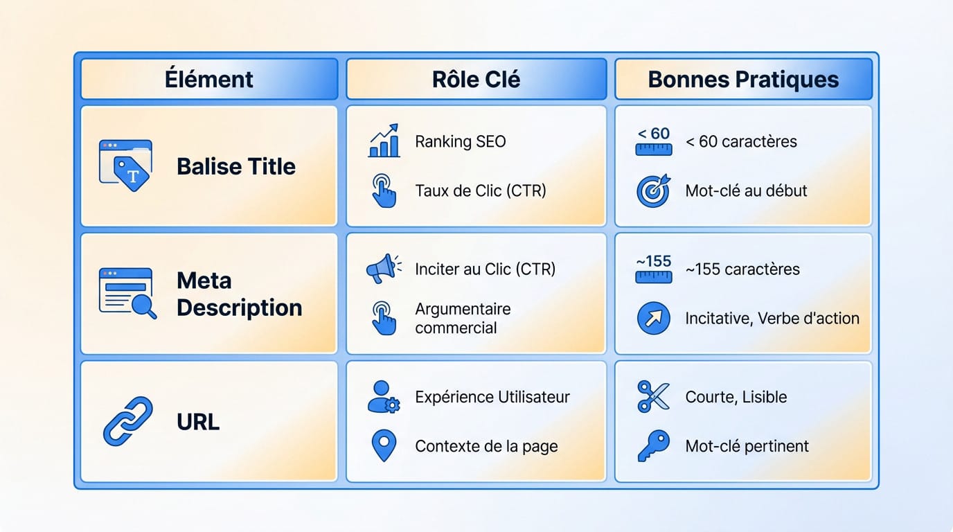 Illustration des balises title et meta description dans les résultats de recherche Google