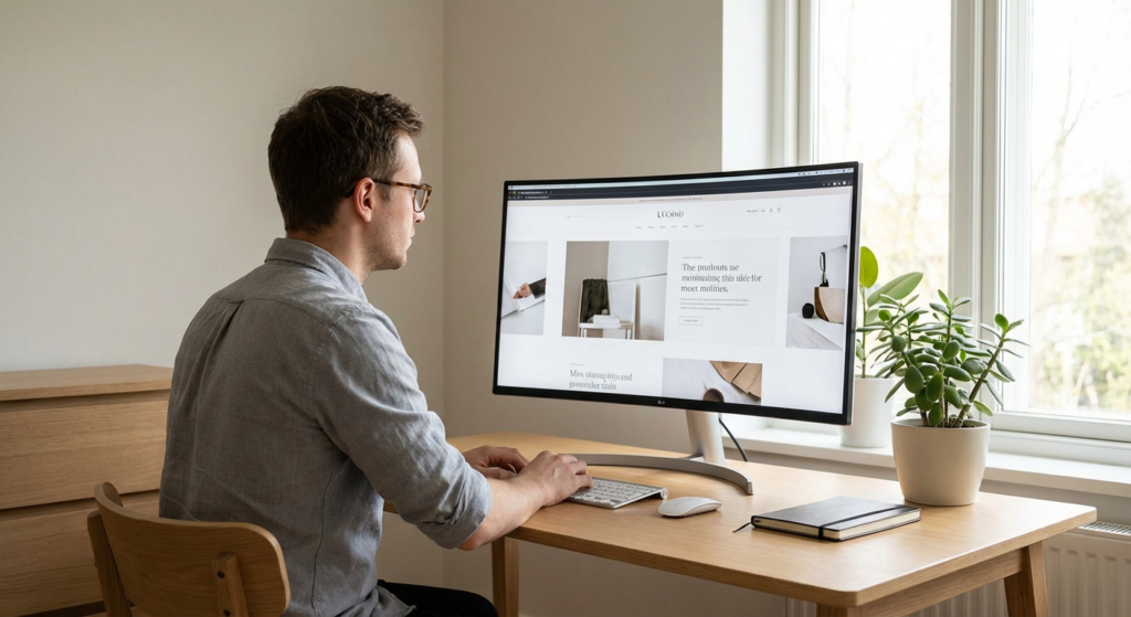 Designer web travaillant sur un site vitrine moderne et professionnel