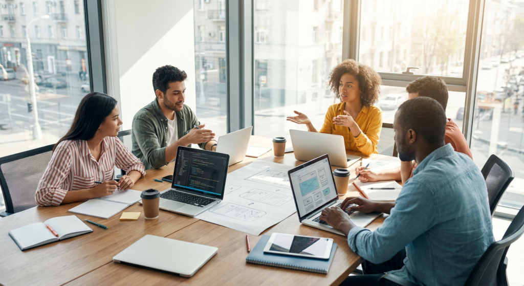 Equipe de developpeurs collaborant sur un projet WordPress