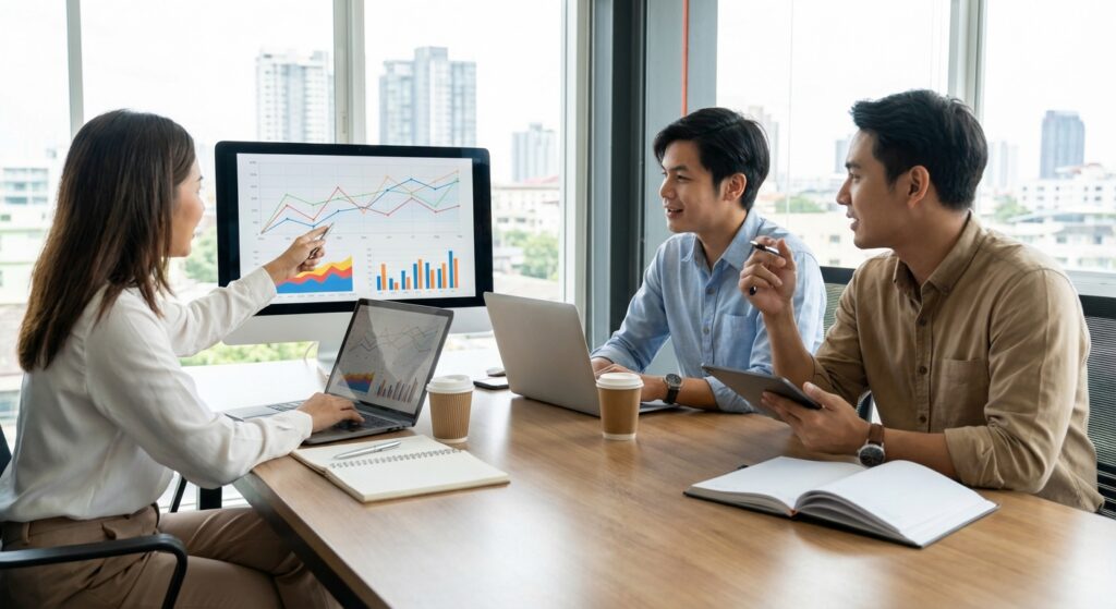 Équipe marketing planifiant une stratégie SEO e-commerce