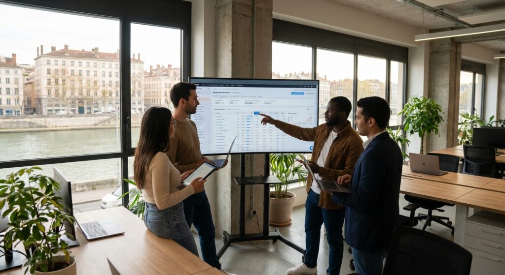 Equipe agence netlinking Lyon analysant profil de backlinks