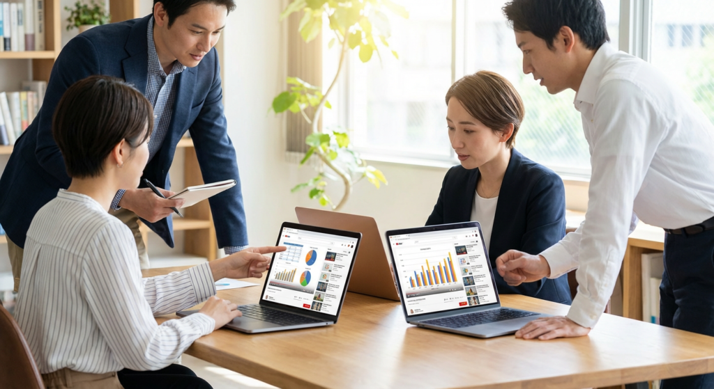 Équipe Rankit planifiant une stratégie de publicité vidéo YouTube