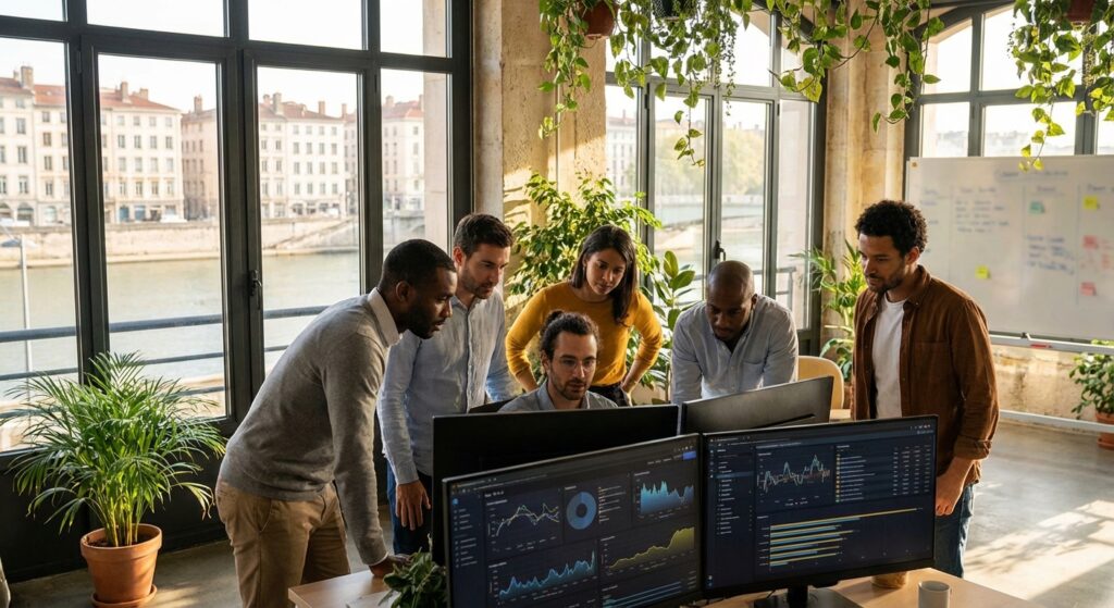 Agence de growth hacking à Lyon - équipe Rankit analysant les données d'acquisition