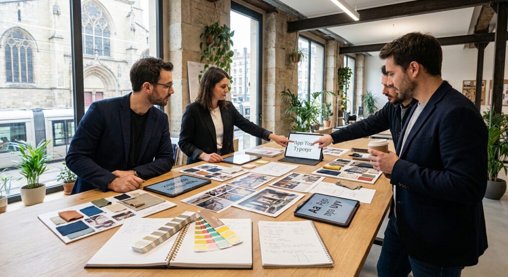 Équipe identité visuelle Rankit à Lyon travaillant sur une direction artistique de marque