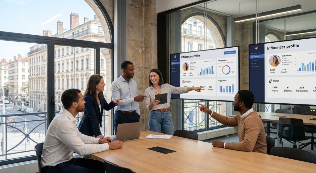 Équipe influence marketing Rankit à Lyon planifiant une campagne avec des créateurs de contenu