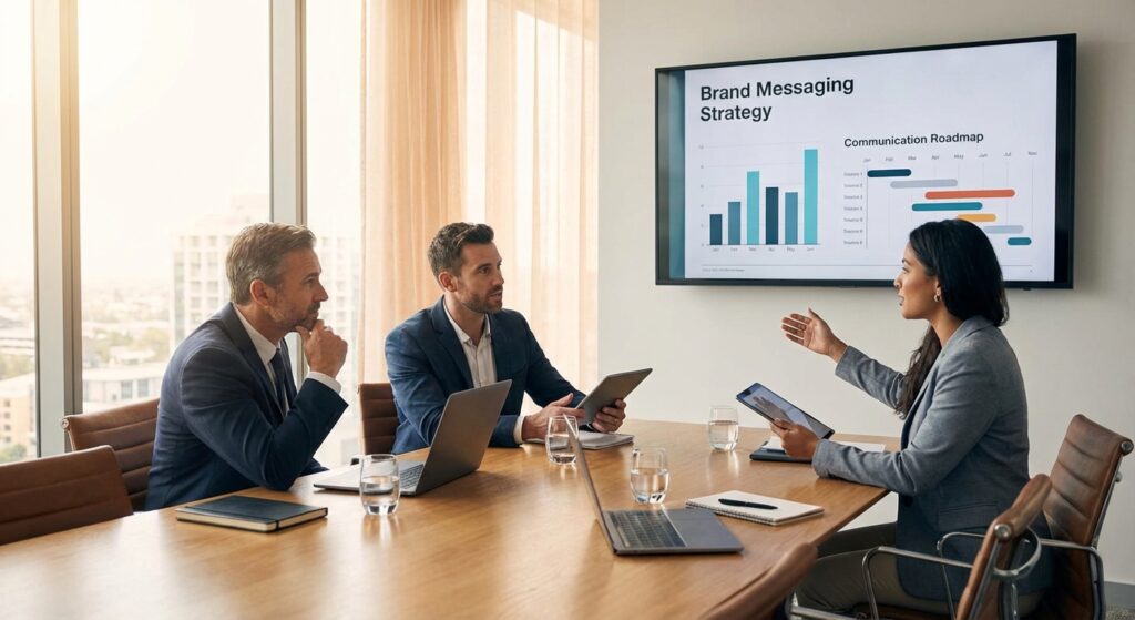 Reunion strategie communication digitale avec client Lyon