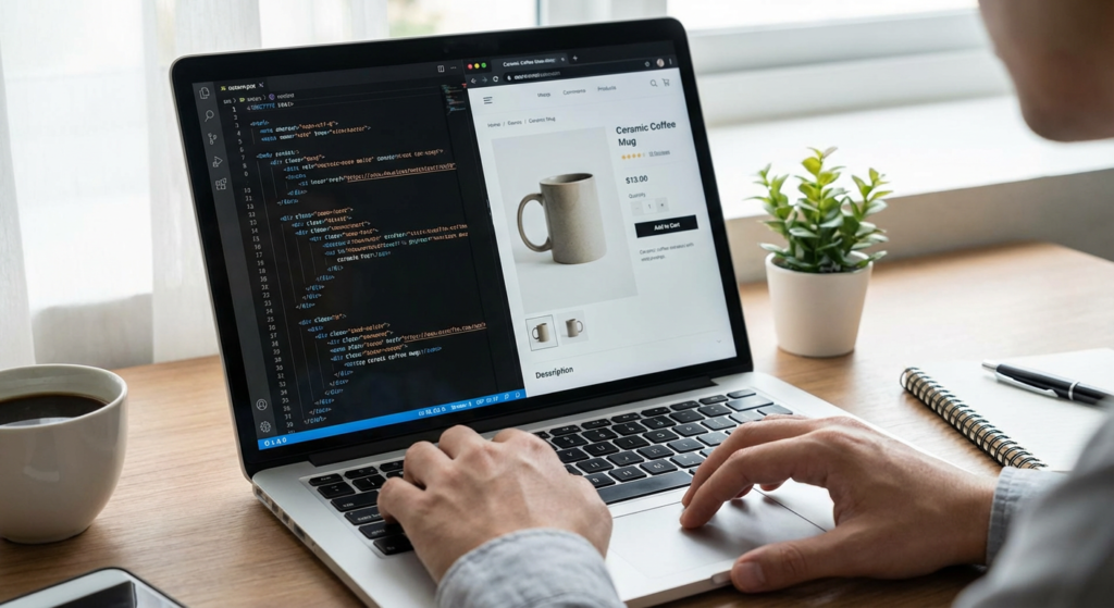 Designer web personnalisant un thème Shopify pour une boutique e-commerce