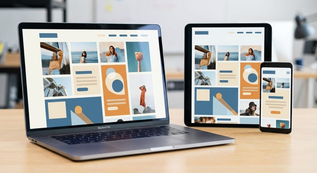 Site vitrine responsive affiche sur ordinateur tablette et smartphone
