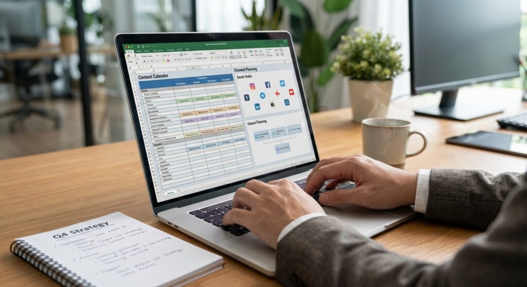 Stratège digital élaborant un plan marketing multi-canal sur mesure