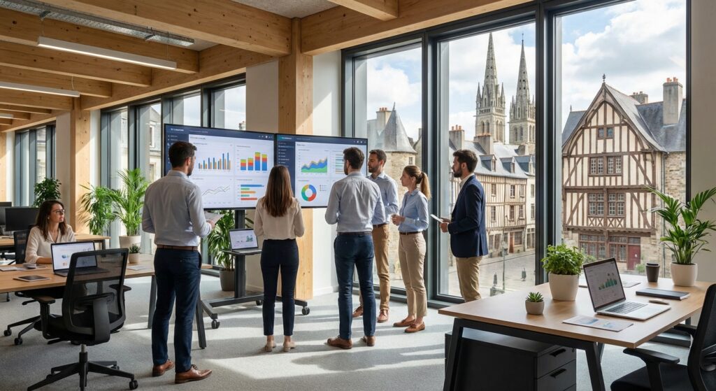 Equipe agence SEO Rennes analysant les performances de referencement