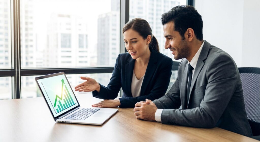 Professionnel presentant la croissance du trafic organique pour un client SEO a Strasbourg