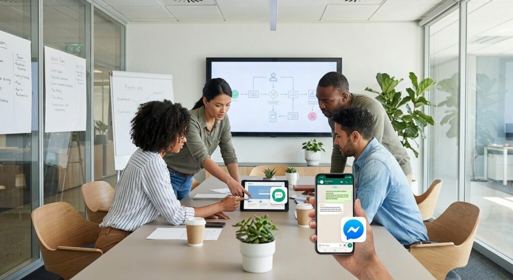 Chatbot IA répondant aux questions clients sur un site web et WhatsApp