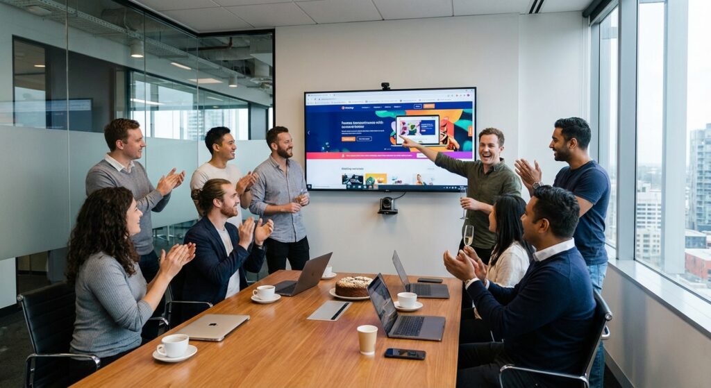 Reunion client et agence web presentant le nouveau site internet