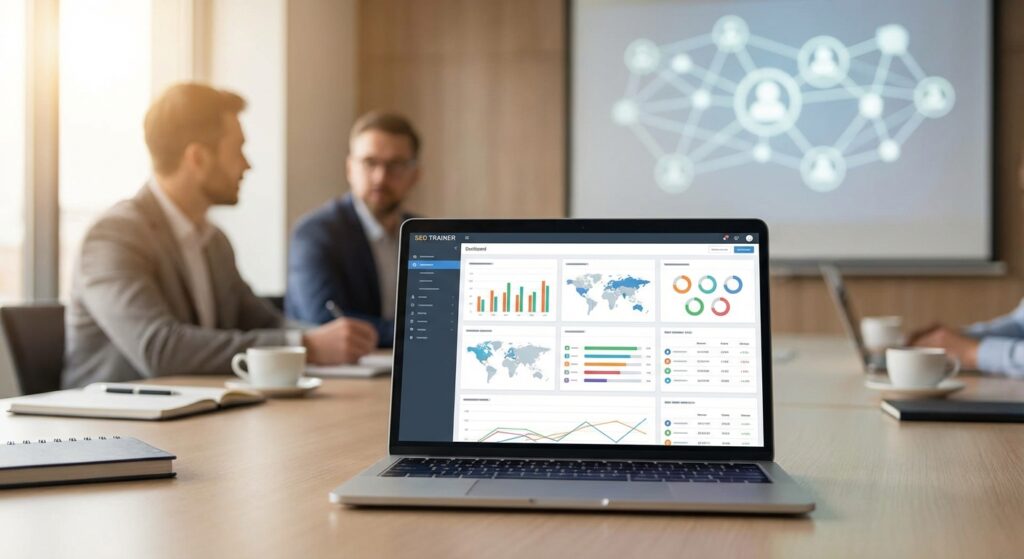 Écran affichant les outils SEO lors d’une session de formation