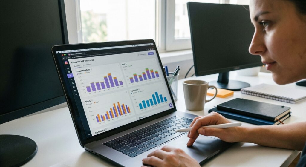 Specialiste marketing analysant les performances des publicites Instagram