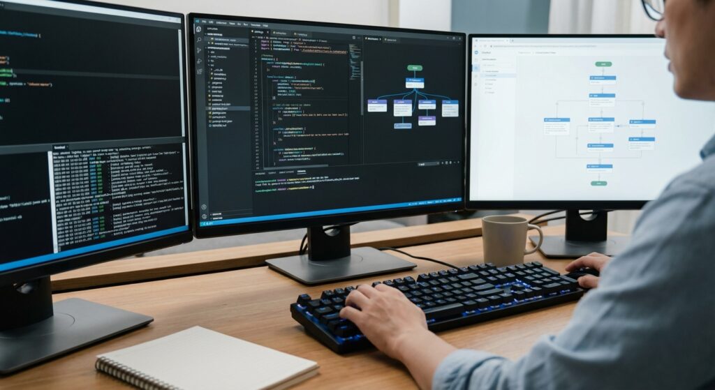 Équipe Rankit configurant les scénarios conversationnels d’un chatbot IA