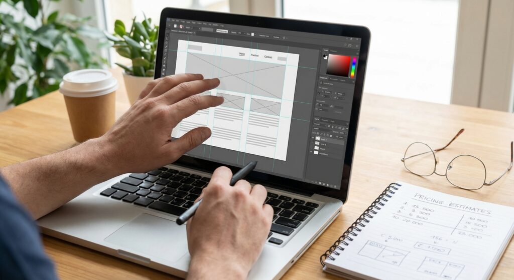 Web designer creant maquette site responsive avec estimation tarif