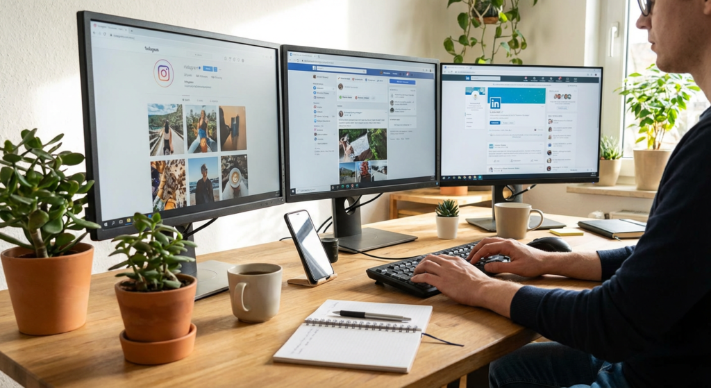 Community manager gérant plusieurs comptes de réseaux sociaux