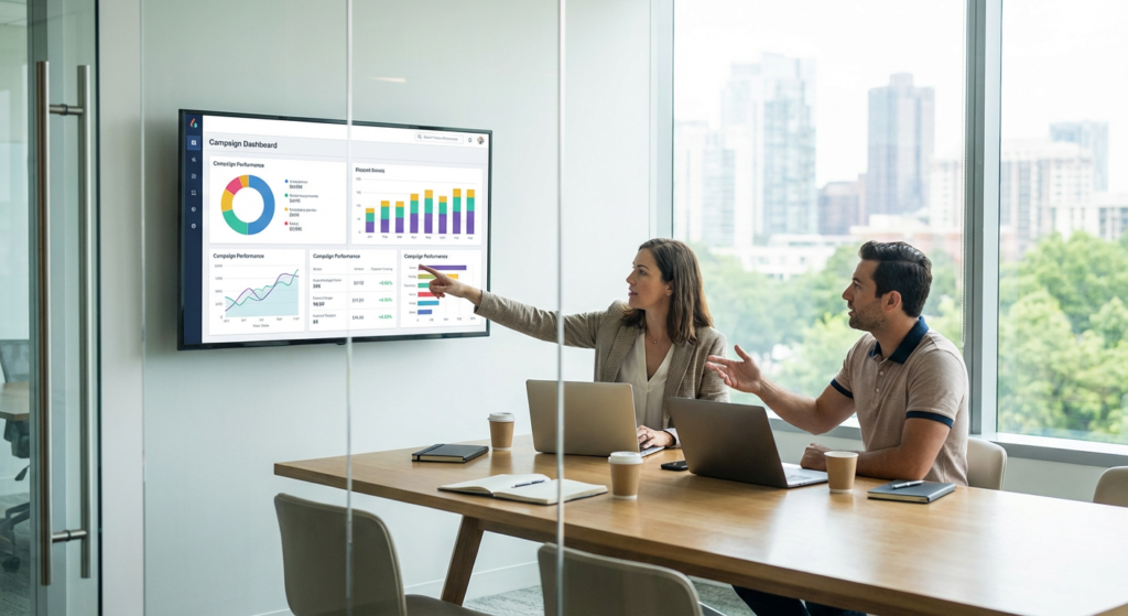 Réunion stratégique entre consultant Google Ads et client