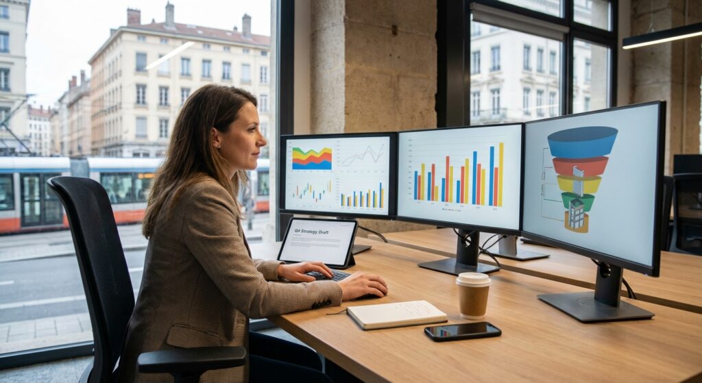Consultant marketing digital Rankit analysant des tableaux de bord analytics