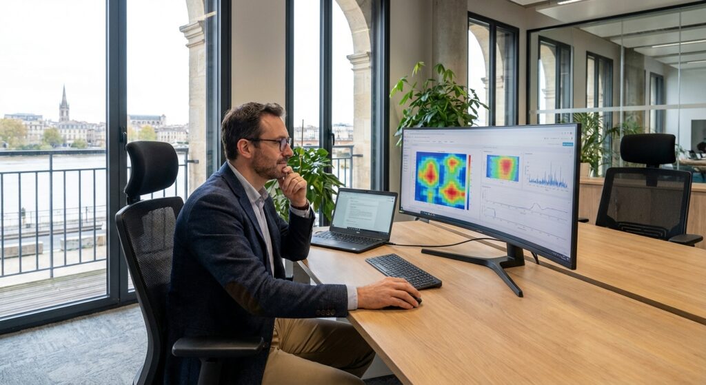 Consultant SEO analysant les performances d un site web a Bordeaux