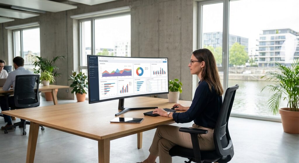 Consultant SEO a Nantes analysant les performances web sur ecran