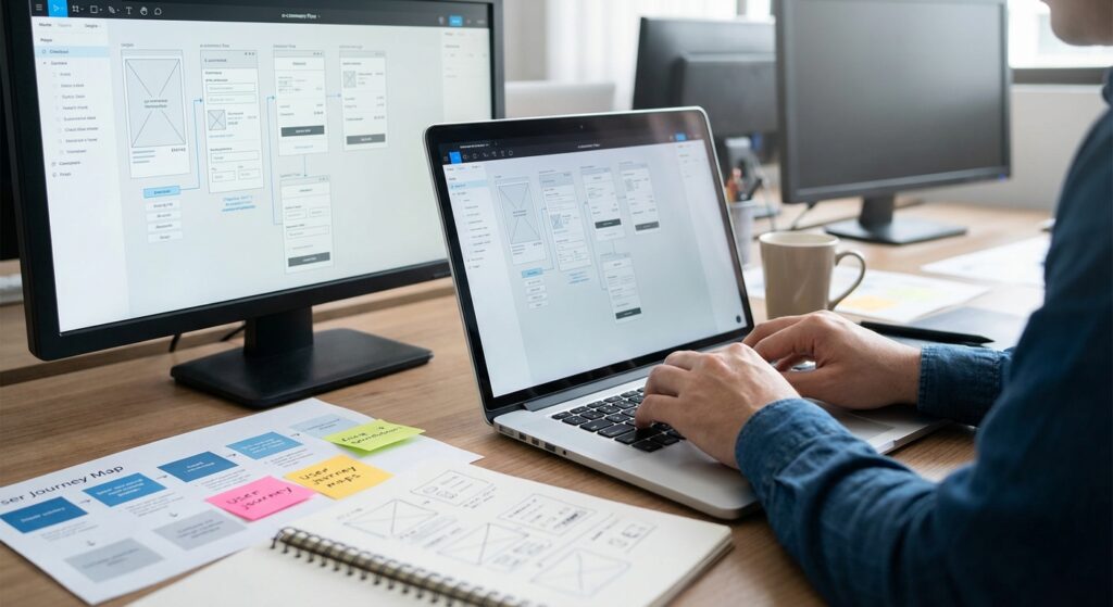 Designer UX optimisant le tunnel de commande d'une boutique en ligne