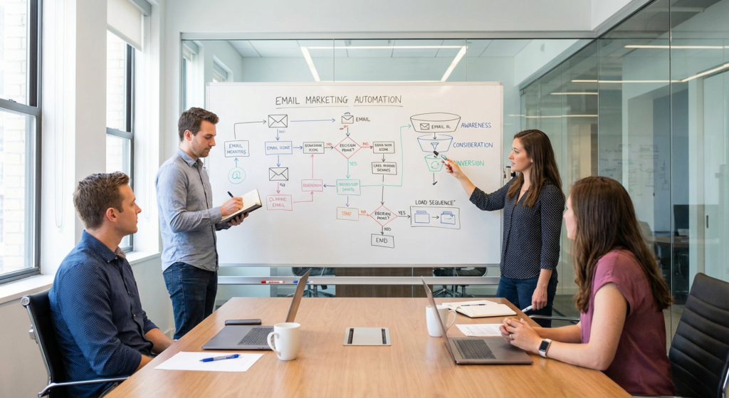 Scénario d’automation emailing et séquences email sur tableau blanc