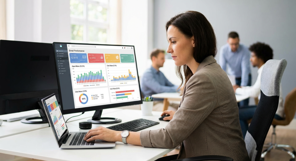 Spécialiste emailing Rankit analysant les performances de campagne email