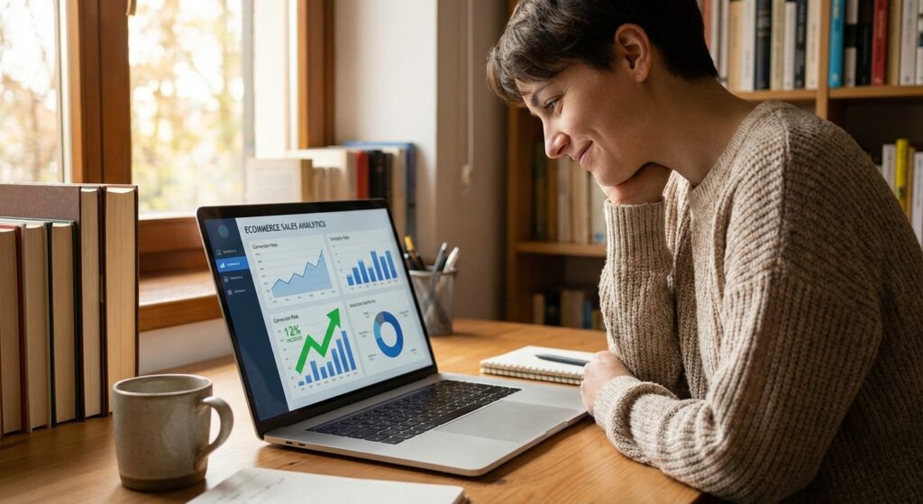 Entrepreneur vérifiant l'évolution du taux de conversion de son site
