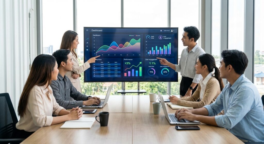 Equipe analysant les performances et optimisant la vitesse du site