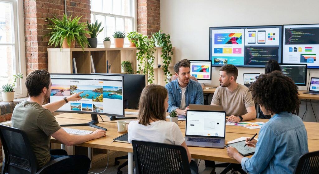 Équipe d'agence web travaillant sur plusieurs projets de création de sites